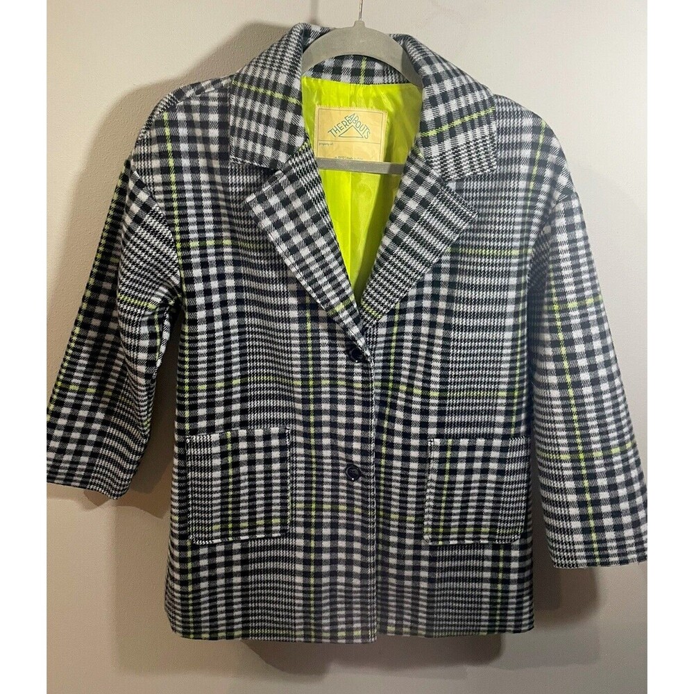 LN: Girls Size M 10/12, THEREABOUTS Coat Grey Black Green Plaid Jacket, Button